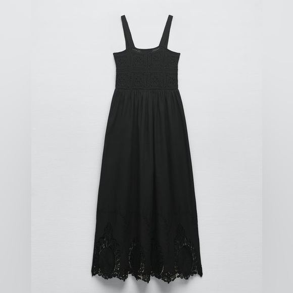 Zara COMBINATION CROCHET DRESS. Black. Size S. New with Tags. - Picture 9 of 9
